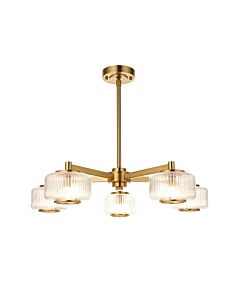 Endon Lighting - Stamford - 120635 - Aged Brass Clear Ribbed Glass 5 Light Ceiling Pendant Light
