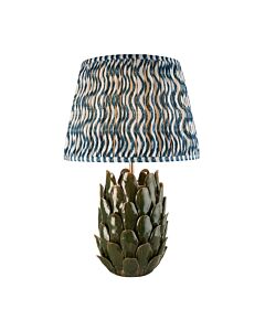 Endon Lighting - Layered Leaf & Ripple 35cm - 116441 - Olive Green Aged Brass Blue Ceramic Table Lamp With Shade