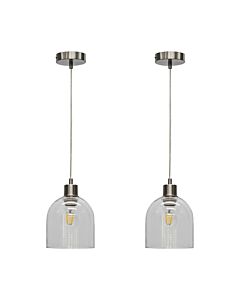 Set of 2 Belten - Clear Glass Cloche with Satin Nickel Pendant Fittings