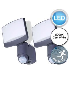 Set of 2 Sunshine - LED Grey Opal IP44 Outdoor Sensor Floodlights