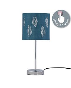 Chrome Touch Operated Table Lamp with Teal Fern Shade