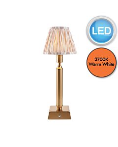 Endon Lighting - Trobridge Rechargeable & Ikat 16cm - 114871 - LED Aged Brass Neutral Touch Table Lamp With Shade