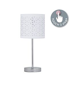 Chrome Touch Operated Table Lamp with White Cut Out Shade