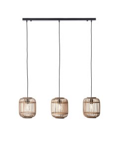 Endon Lighting - Mathias - 101775 - Natural Bamboo Black 3 Light Bar Ceiling Pendant Light