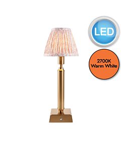 Endon Lighting - Trobridge Rechargeable & Leaf 16cm - 114861 - LED Aged Brass Peach Touch Table Lamp With Shade