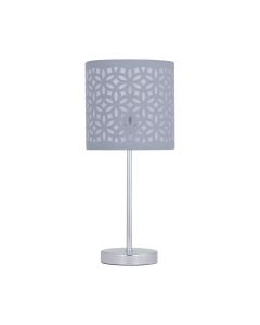Chrome Stick Table Lamp with Grey Laser Cut Shade
