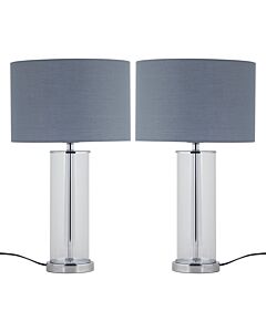 Set of 2 Aura - Chrome Table Lamps with Grey Cotton Shades