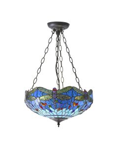 Interiors 1900 - Dragonfly - 64075 - Dark Bronze Tiffany Glass 3 Light Ceiling Pendant Light