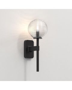 Astro Lighting - Tacoma Single 1429004 & 5036003 - IP44 Matt Black Wall Light with Clear Ribbed Glass Shade