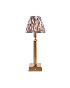 Endon Lighting - Trobridge Rechargeable & Ikat 16cm - 114866 - LED Aged Brass Grey Touch Table Lamp With Shade