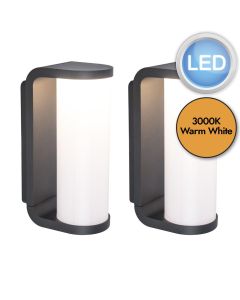 Set of 2 Adalyn - LED Dark Grey Opal IP44 Outdoor Wall Lights