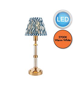 Endon Lighting - Morton Rechargeable & Ripple 16cm - 114834 - LED Aged Brass Blue Touch Table Lamp With Shade