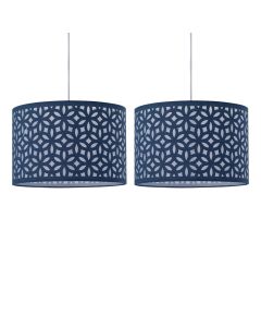 Set of 2 Navy Blue Laser Cut 33cm Pendant Lightshades