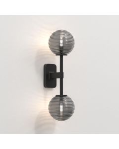 Astro Lighting - Tacoma Twin 1429005 & 5036005 - IP44 Matt Black Wall Light with Smoked Ribbed Glass Shades