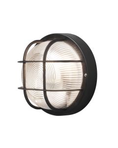 Konstsmide - Mantova - 7651-750 - Black Clear Ribbed Glass IP44 Outdoor Bulkhead Light