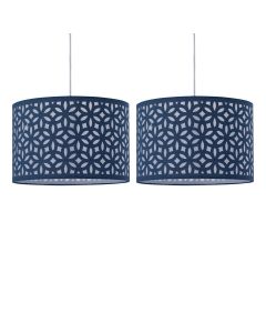 Set of 2 Navy Blue Laser Cut 30cm Pendant Lightshades