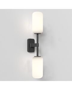 Astro Lighting - Tacoma Twin 1429005 & 5036009 - IP44 Matt Black Wall Light with Opal Reed Glass Shades