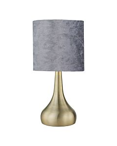 Romana - Antique Brass Touch Table Lamp with Grey Crushed Velvet Shade