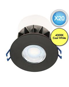 Set of 20 Fire Rated LED Bathroom Downlights - Matt Black IP65 Recessed Downlights