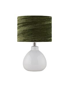 Tuscan - White Ceramic Lamp with Dark Green Crushed Velvet Shade