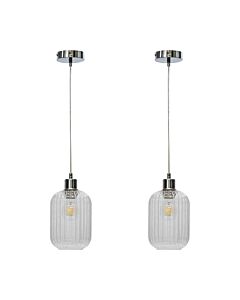 Set of 2 Batley - Clear Ribbed Glass with Chrome Pendant Fittings