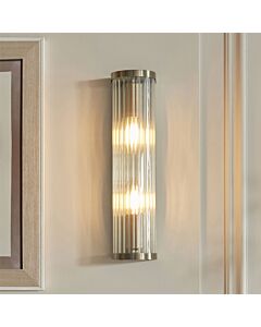 Endon Lighting - Ridgeton - 118597 - Antique Brass Clear Ribbed Glass 2 Light Wall Washer Light