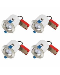 Set of 4 Fire Rated Downlights - Satin Chrome Tilt Fire Rated Recessed Downlights