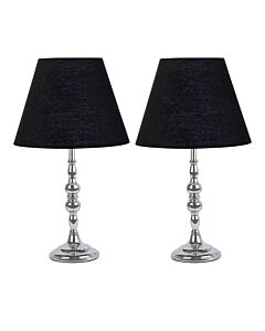 Set of 2 Chrome Table Lamps with Decorative Stem and Black Shades