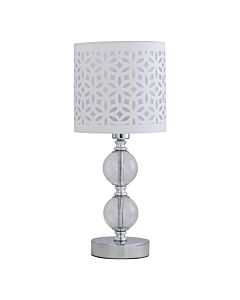 Chrome Two Ball Table Lamp with White Cut Out Shade