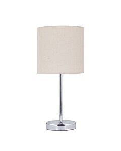 Chrome Stick Table Lamp with Natural Linen Shade