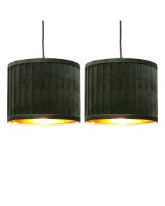 Set of 2 Sundance - Dark Green Velvet Pleated 25cm Lamp Shades with Gold Inner