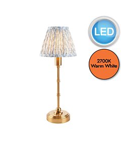 Endon Lighting - Burley Rechargeable & Leaf 16cm - 114801 - LED Aged Brass Blue Touch Table Lamp With Shade