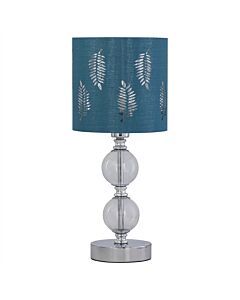 Chrome Two Ball Table Lamp with Teal Fern Shade