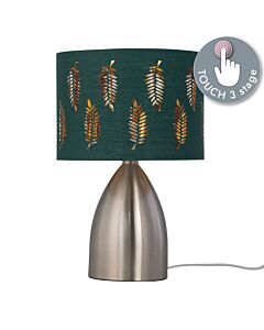 Valentina - Brushed Chrome Touch Lamp with Dark Green Fern Shade