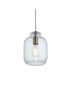 Endon Lighting - Lyra - 106923 - Clear Textured Glass Antique Brass Ceiling Pendant Light