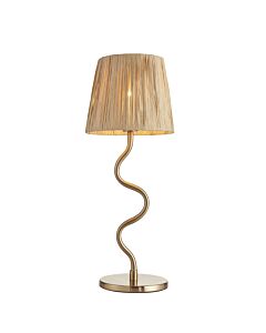 Endon Lighting - Wriggle - 114225 - Aged Brass Natural Raffia Table Lamp With Shade