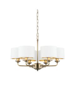 Endon Lighting - Highclere - 98936 - Antique Brass Vintage White 6 Light Ceiling Pendant Light