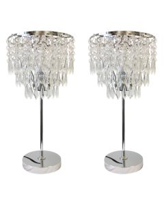 Set of 2 Chrome and Acrylic Crystal Jewelled Table Lamps