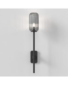 Astro Lighting - Tacoma Single Grande 1429006 & 5036010 - IP44 Matt Black Wall Light with Smoked Ribbed Reed Glass Shade