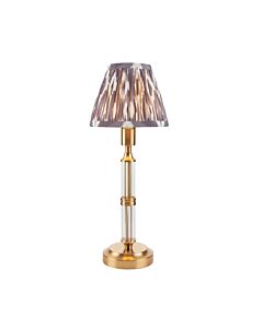 Endon Lighting - Morton Rechargeable & Ikat 16cm - 114845 - LED Aged Brass Grey Touch Table Lamp With Shade