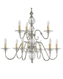 Interiors 1900 - Tilburg - CA20P9N - Nickel Clear Crystal Glass 9 Light Chandelier