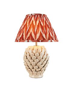 Endon Lighting - Layered Leaf & Zigzag 30cm - 116417 - Cream Crackle Aged Brass Orange Ceramic Table Lamp With Shade