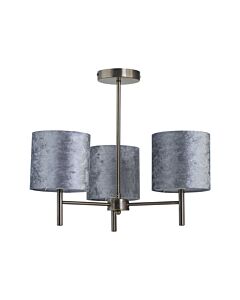 Brea - Antique Brass 3 Light Fitting with Grey Crushed Velvet Shades