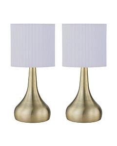 Set of 2 Romana - Antique Brass Touch Table Lamps White Pleated Shade