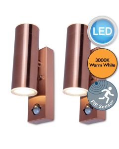 Set of 2 Grange - LED Copper Clear 2 Light IP44 Outdoor Sensor Wall Lights