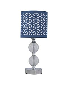 Chrome Two Ball Table Lamp with Navy Blue Cut Out Shade