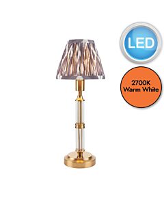 Endon Lighting - Morton Rechargeable & Ikat 16cm - 114845 - LED Aged Brass Grey Touch Table Lamp With Shade