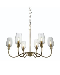 Frye - Antique Brass Clear Glass 6 Light Ceiling Pendant Light