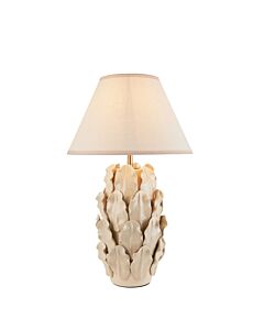 Endon Lighting - Layered Leaf & Ivy 30cm - 116437 - Cream Crackle Aged Brass Vintage White Ceramic Table Lamp With Shade