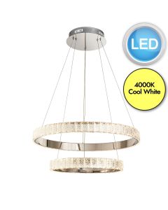 Endon Lighting - Celeste - 78701 - LED Chrome Clear Crystal Glass 2 Light Ceiling Pendant Light